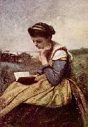 Jean-Baptiste-Camille Corot Lesende Frau oil painting